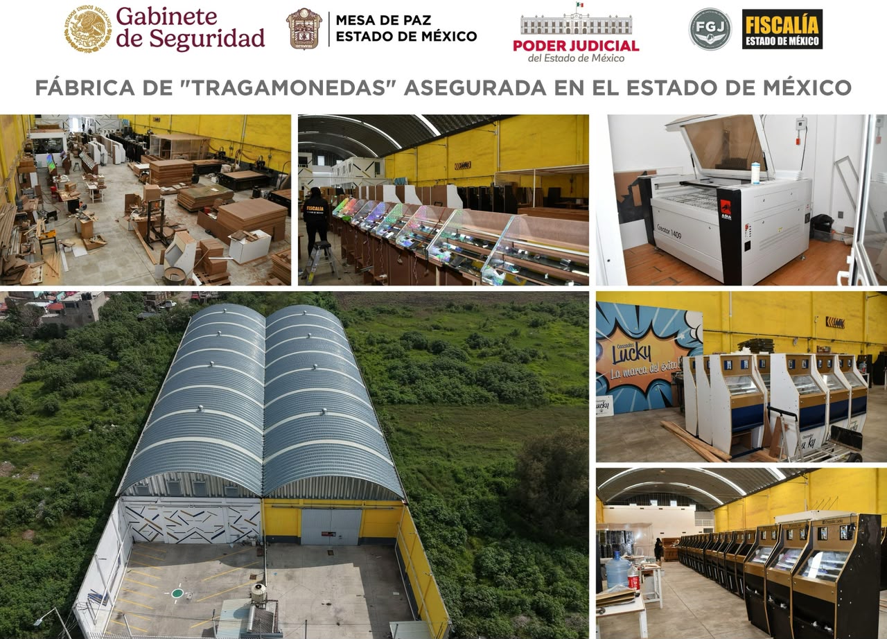 Aseguran 3 mil 374 'tragamonedas' y 9 mdp, en Operación 'Dos de Bastos' realizada por Sedena, GN y Fiscalía del Edomex